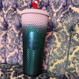 Starbucks Disneyland Textured Ombre Tumbler with Candy Cane Straw Topper